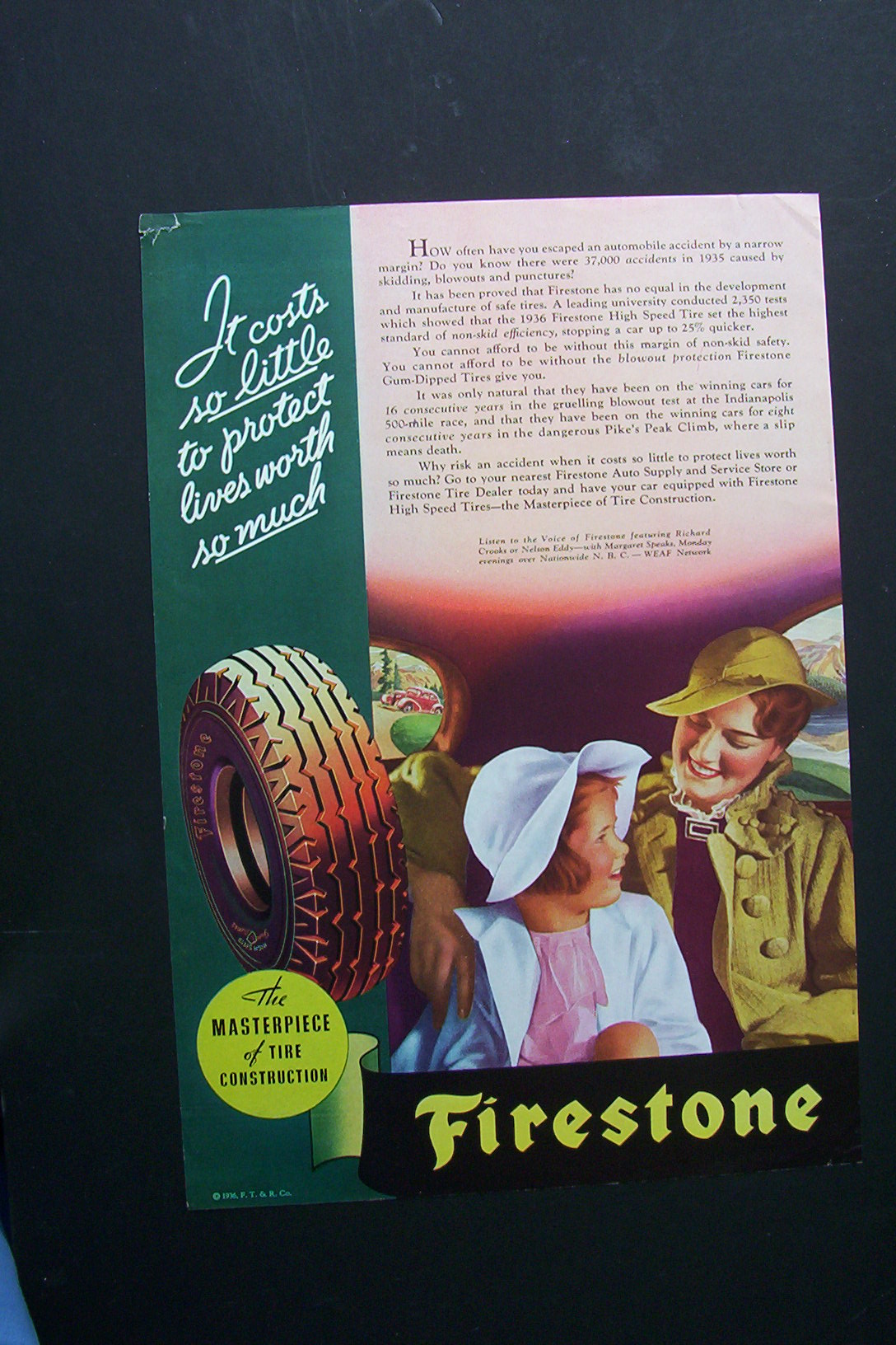 1936 Firestone Tires with Woman & Girl Sitting in Car