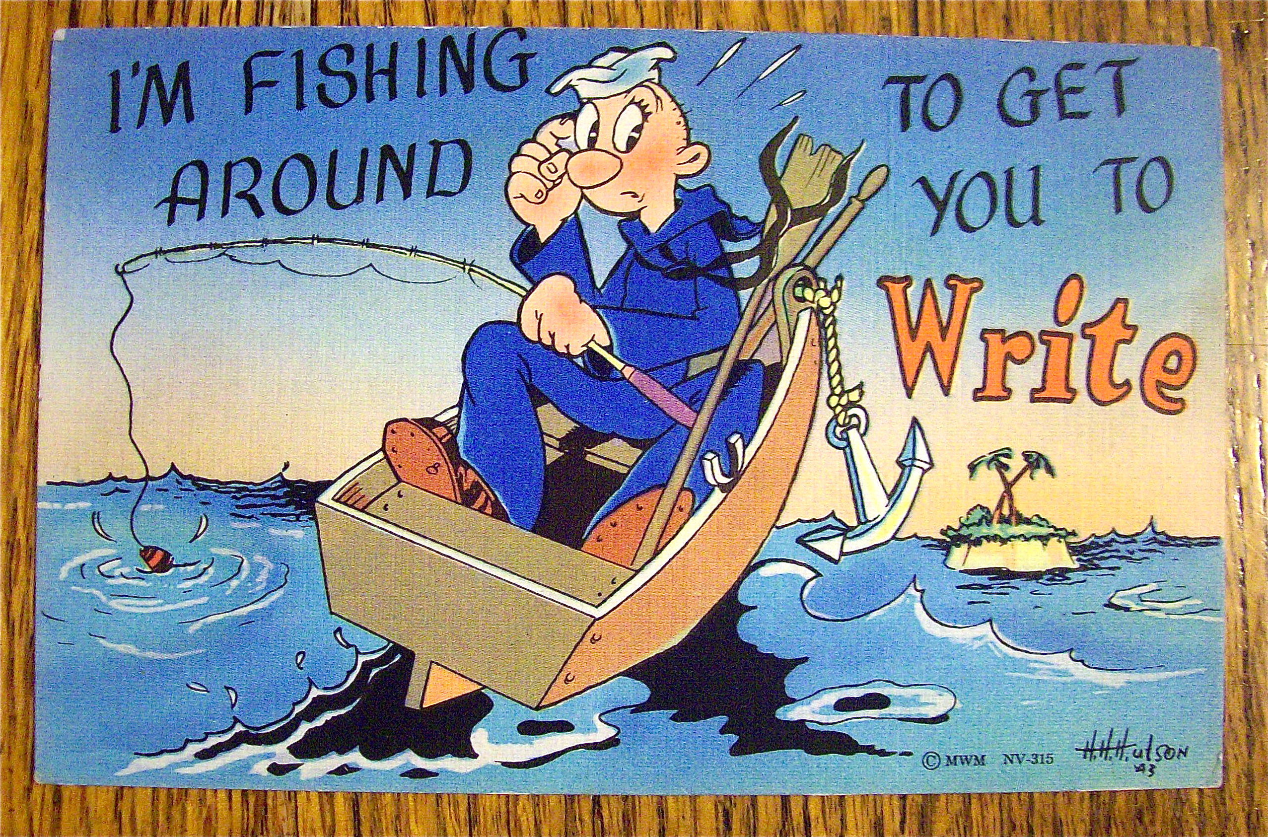 Sailor Fishing On A Boat Postcard