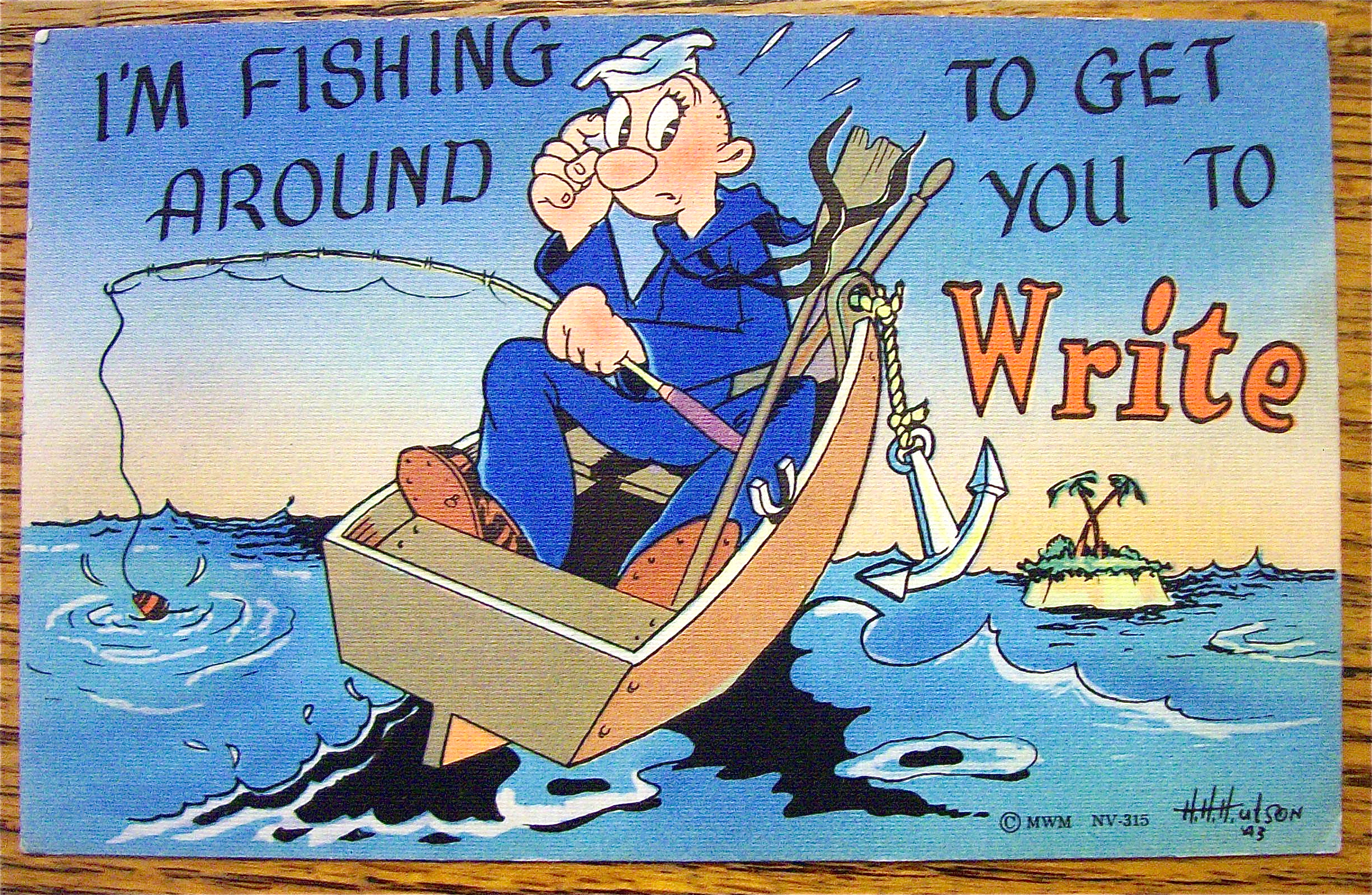 Sailor Fishing On A Boat Postcard