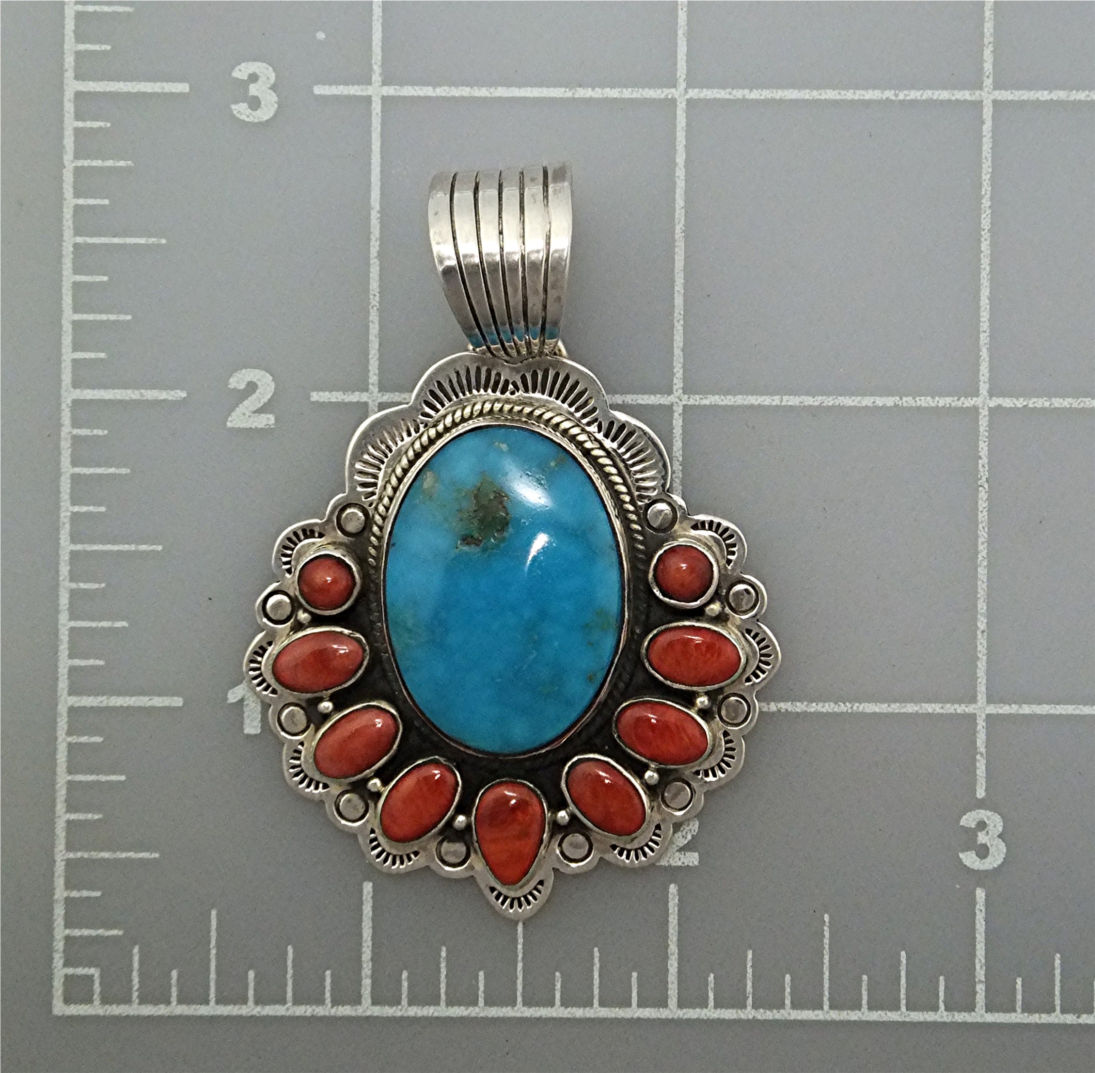 DAN DODSON Sterling Silver Coral Turquoise  Pendant