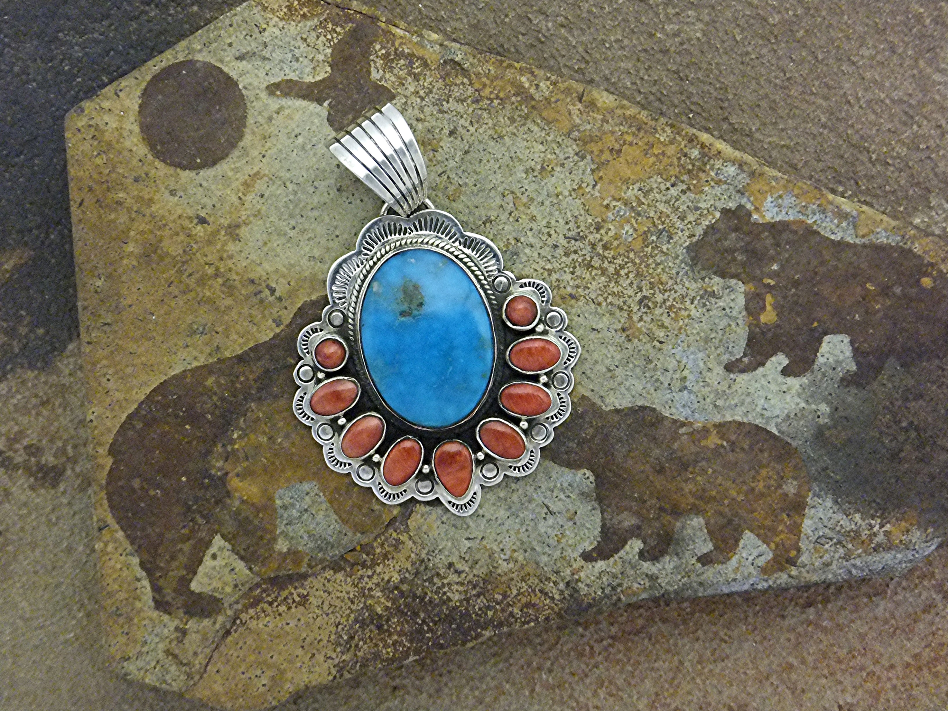 DAN DODSON Sterling Silver Coral Turquoise  Pendant