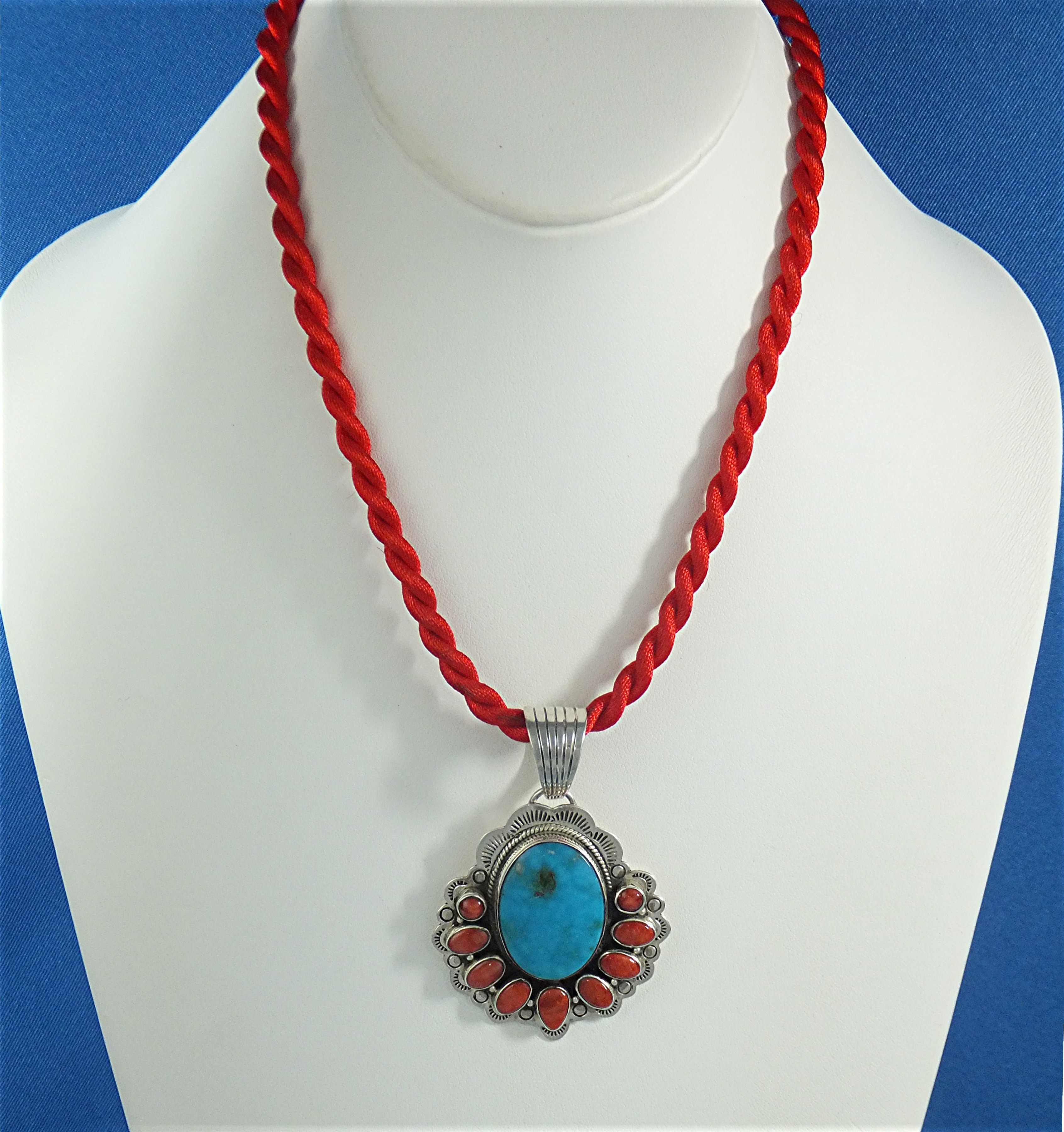 DAN DODSON Sterling Silver Coral Turquoise  Pendant