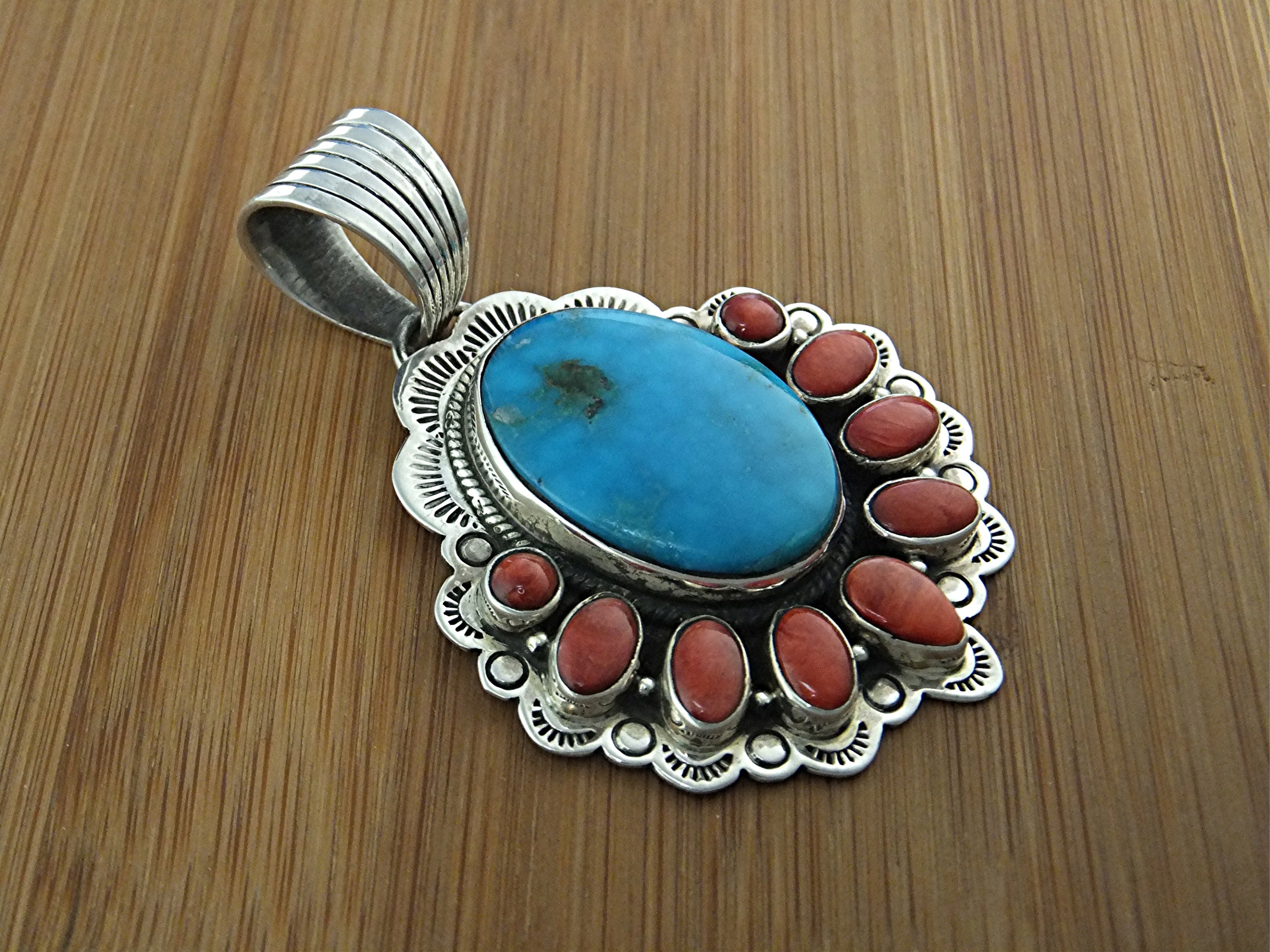 DAN DODSON Sterling Silver Coral Turquoise Pendant
