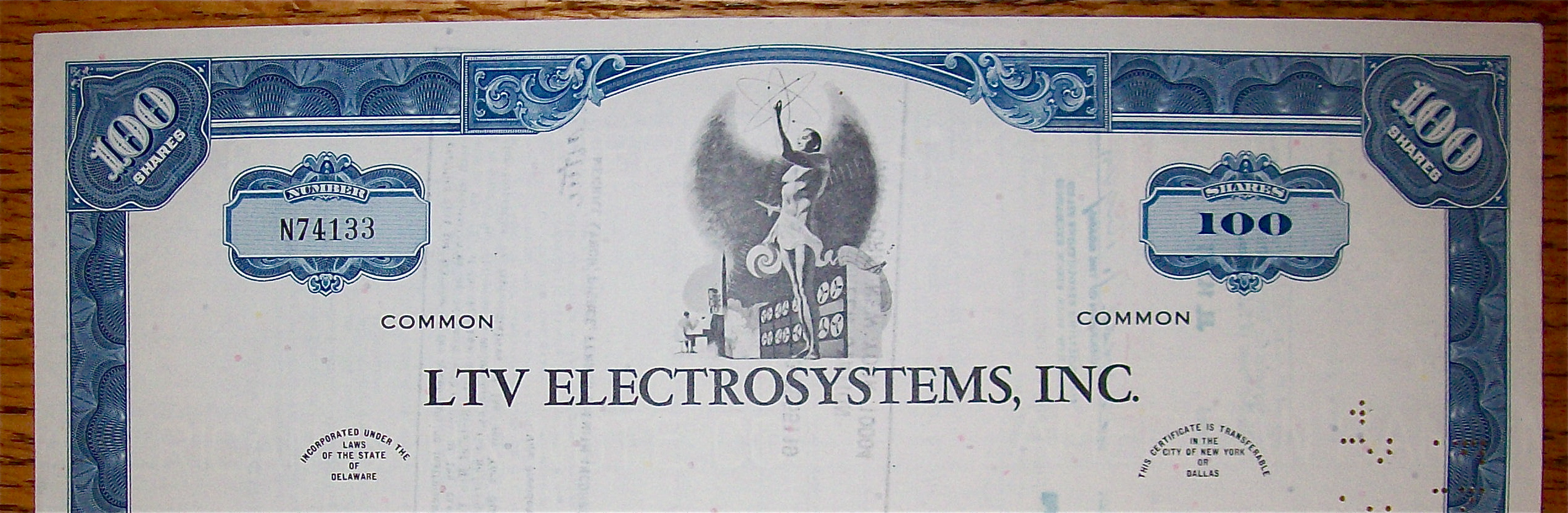 1971 LTV Electrosystems Incorporated Stock Certificate