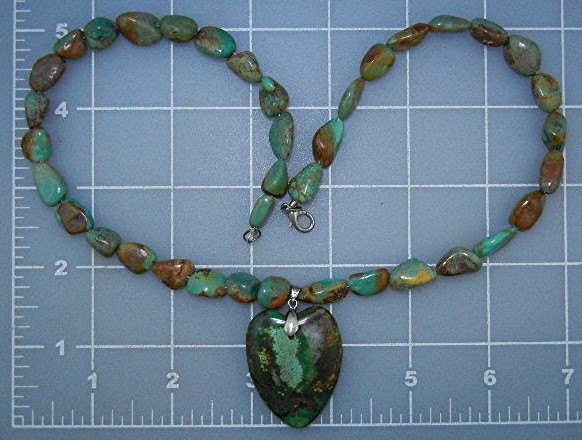Turquoise Beads and Heart Necklace Sterling Silver Clas