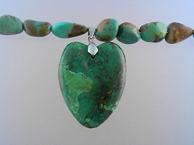 Turquoise Beads and Heart Necklace Sterling Silver Clas