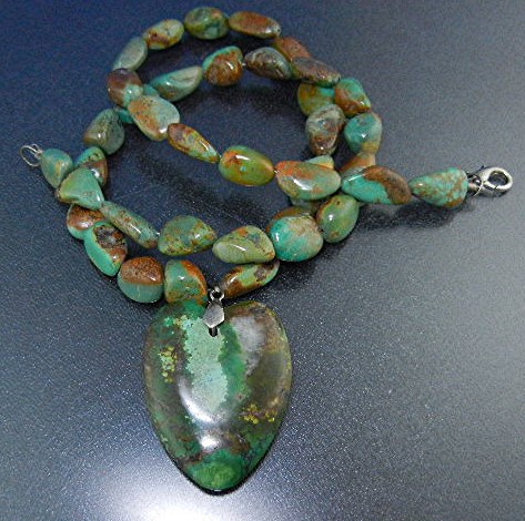 Turquoise Beads and Heart Necklace Sterling Silver Clas