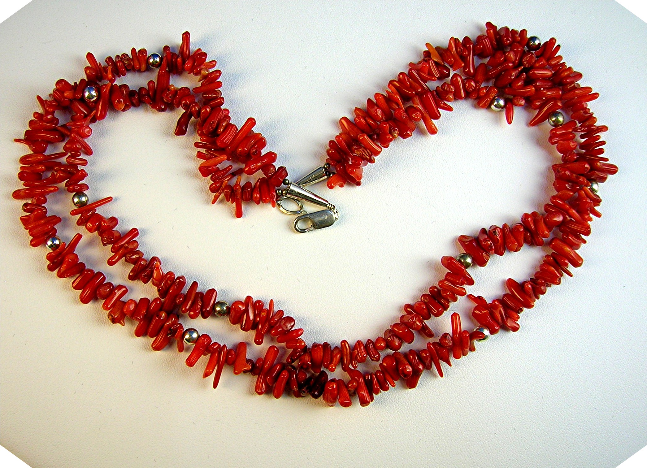 Navajo Coral Sterling Silver 2 Strands