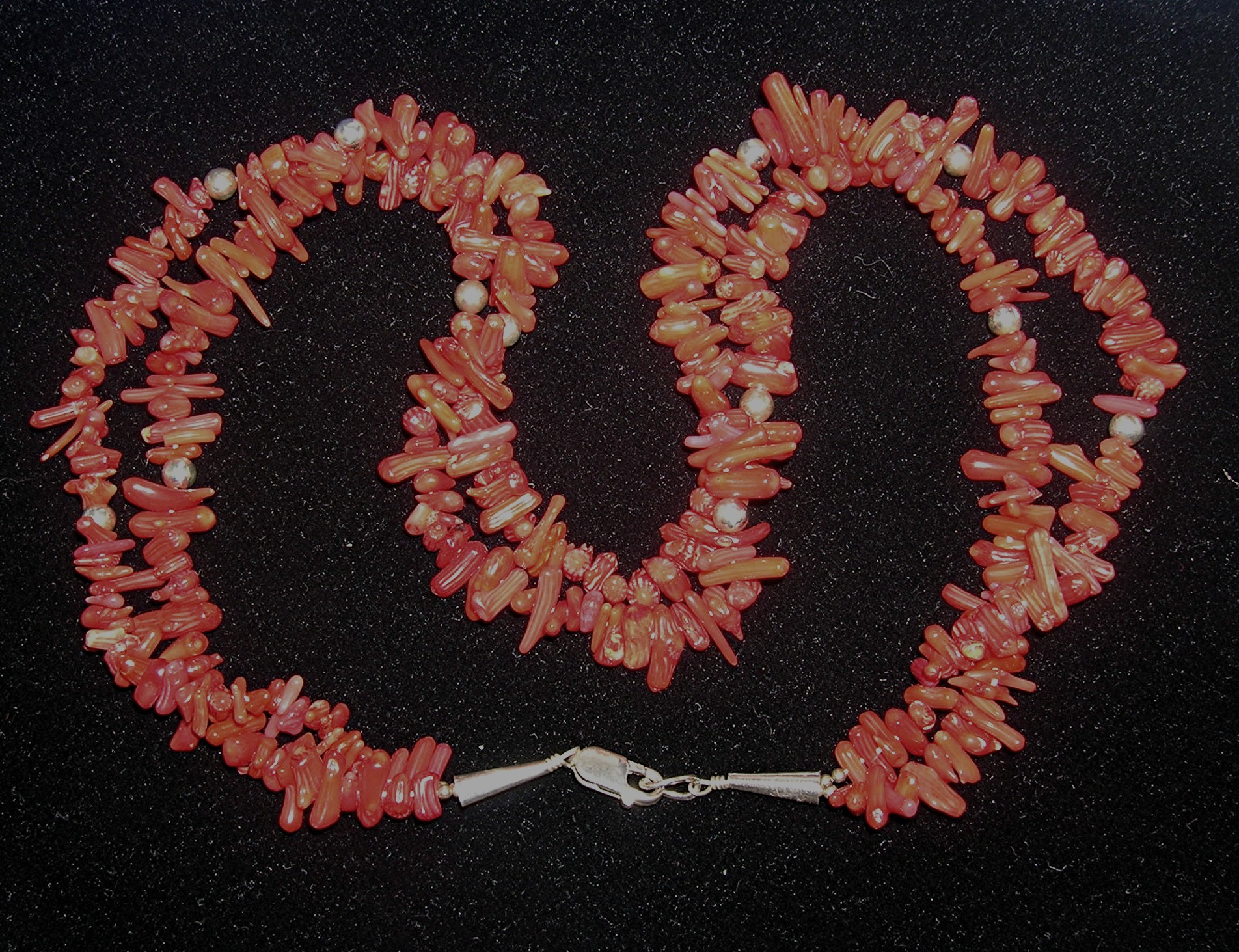 Navajo Coral Sterling Silver 2 Strands