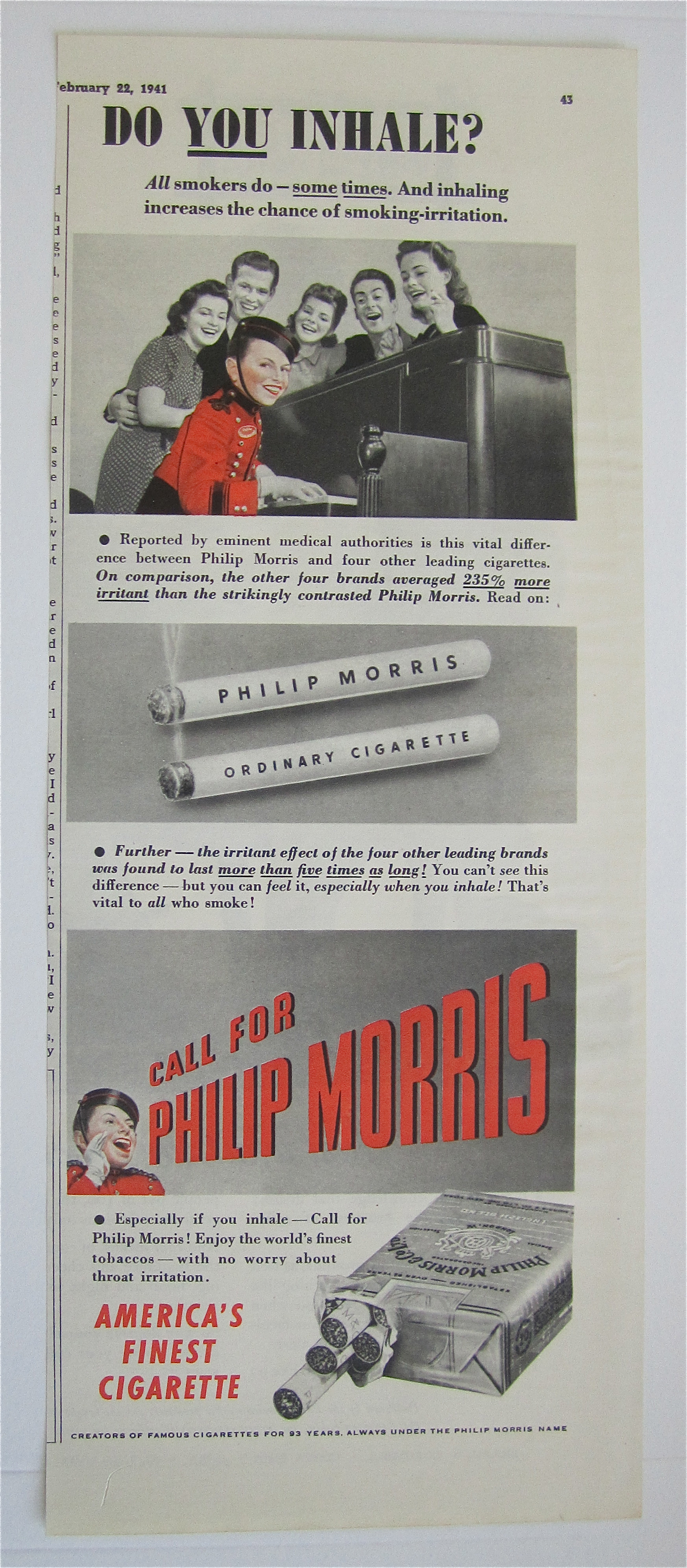 1941 Philip Morris Cigarettes with the Bellboy & People