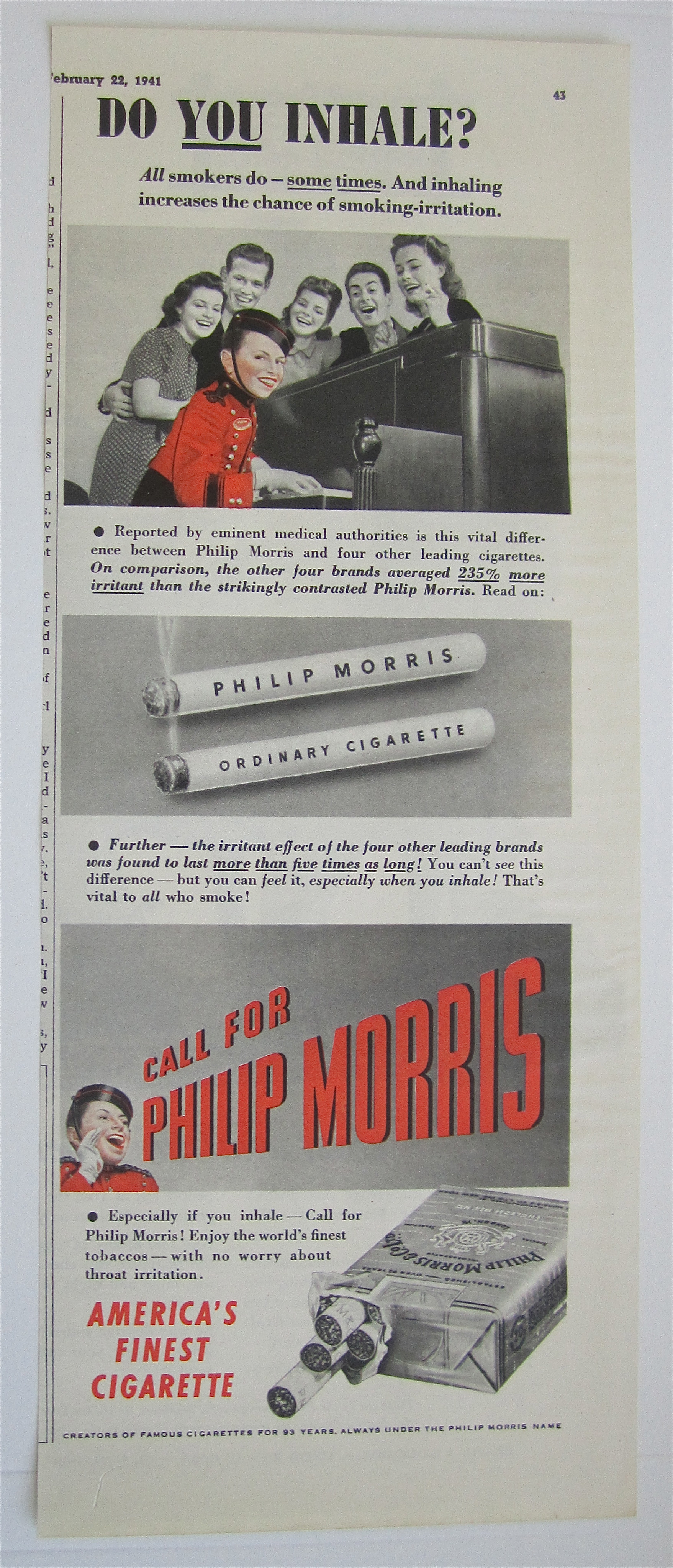 1941 Philip Morris Cigarettes with the Bellboy & People
