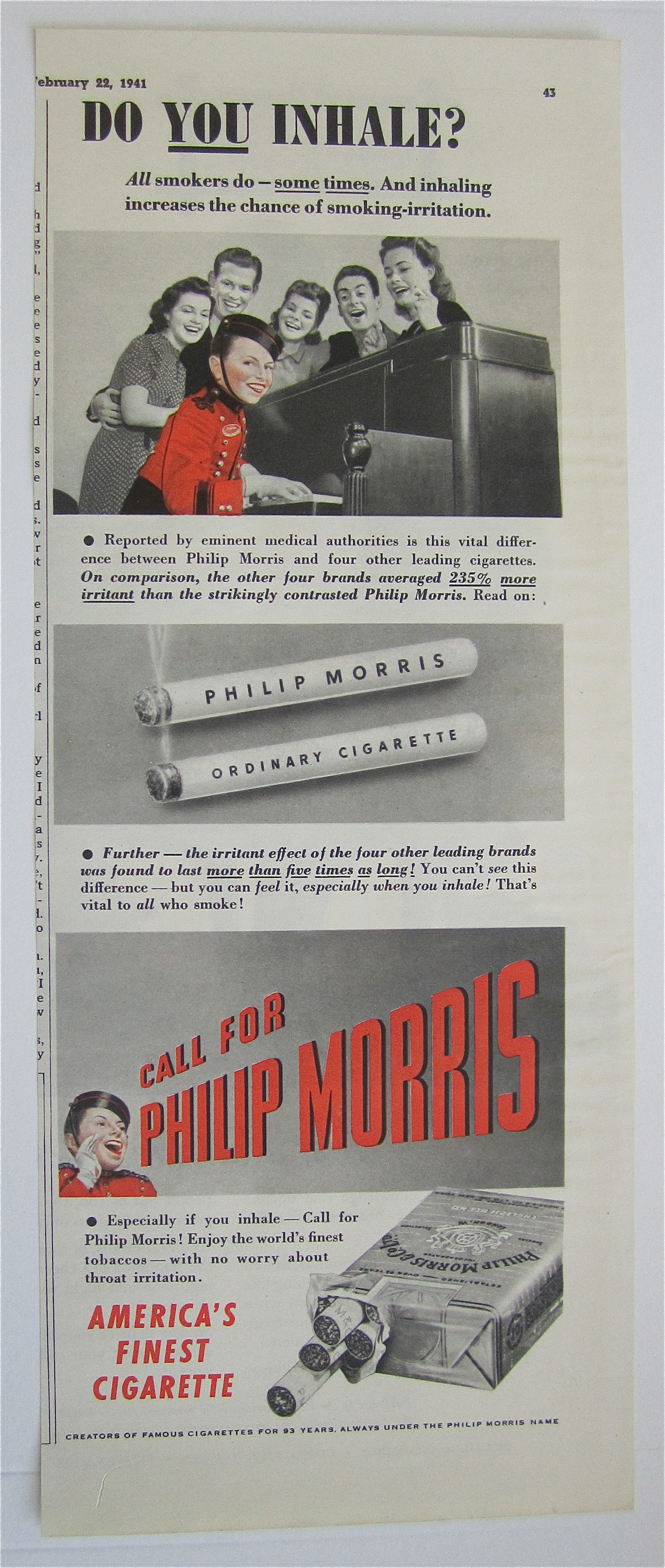 1941 Philip Morris Cigarettes with the Bellboy & People