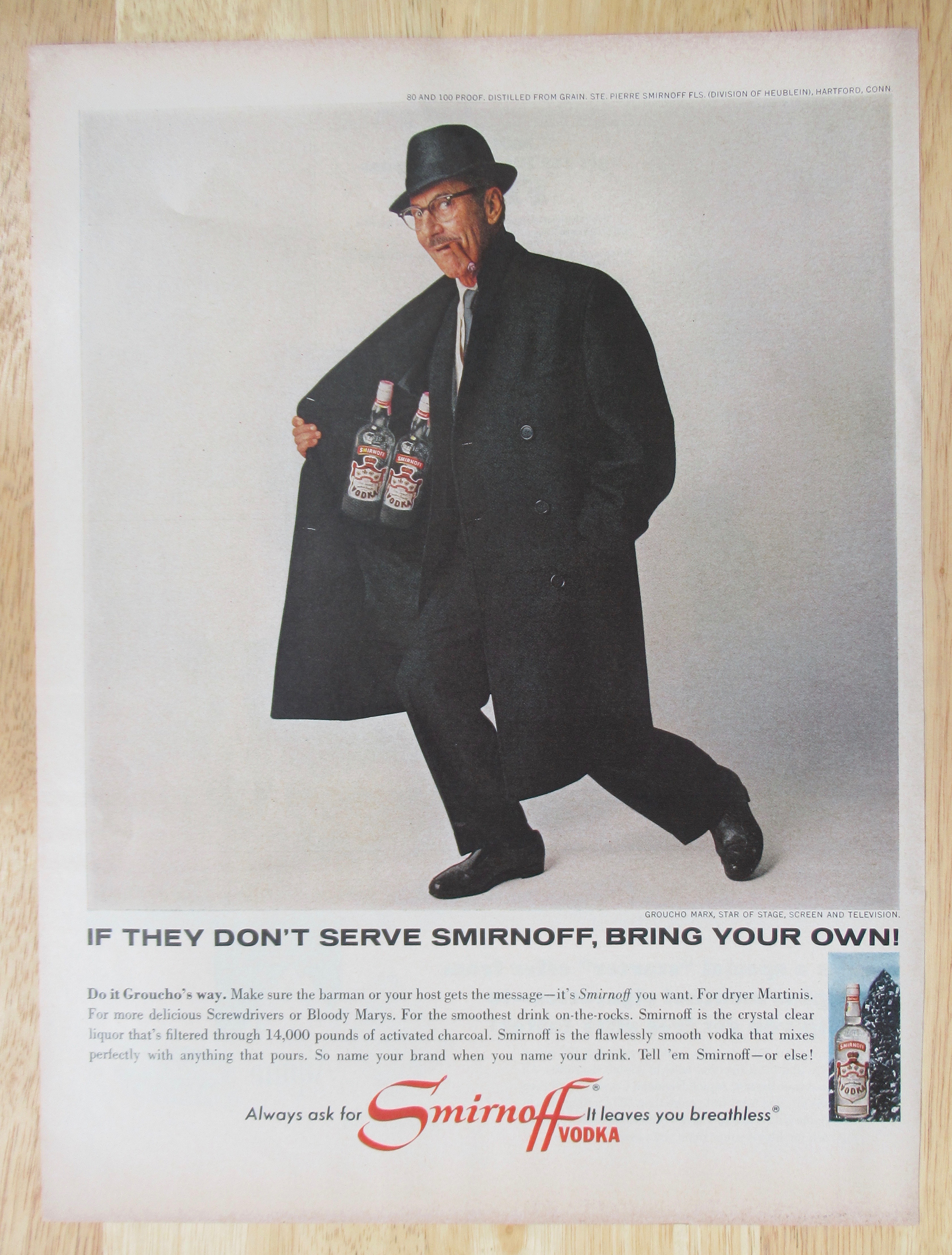 1965 Smirnoff Vodka with Groucho Marx Holding His Coat