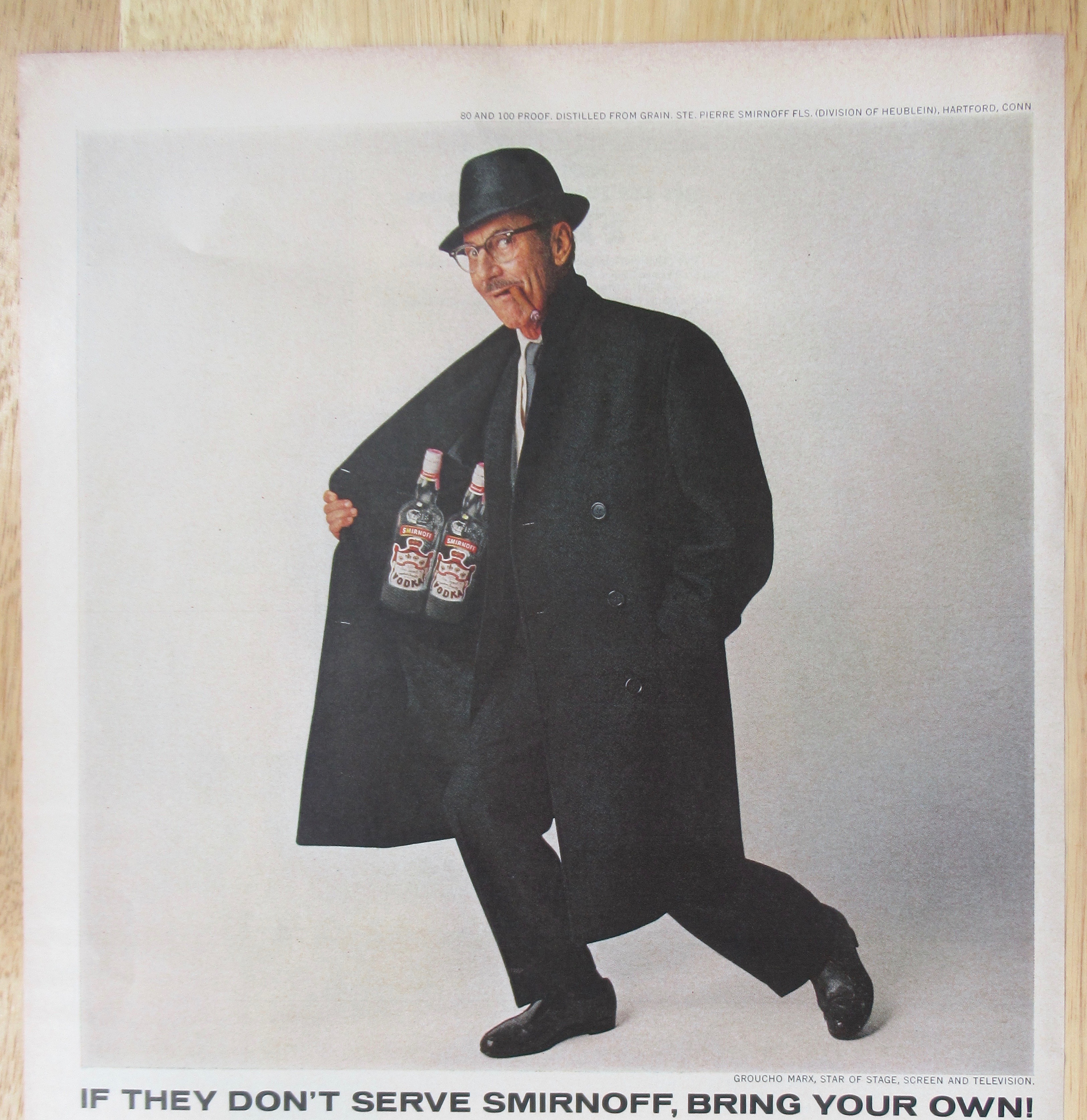 1965 Smirnoff Vodka with Groucho Marx Holding His Coat