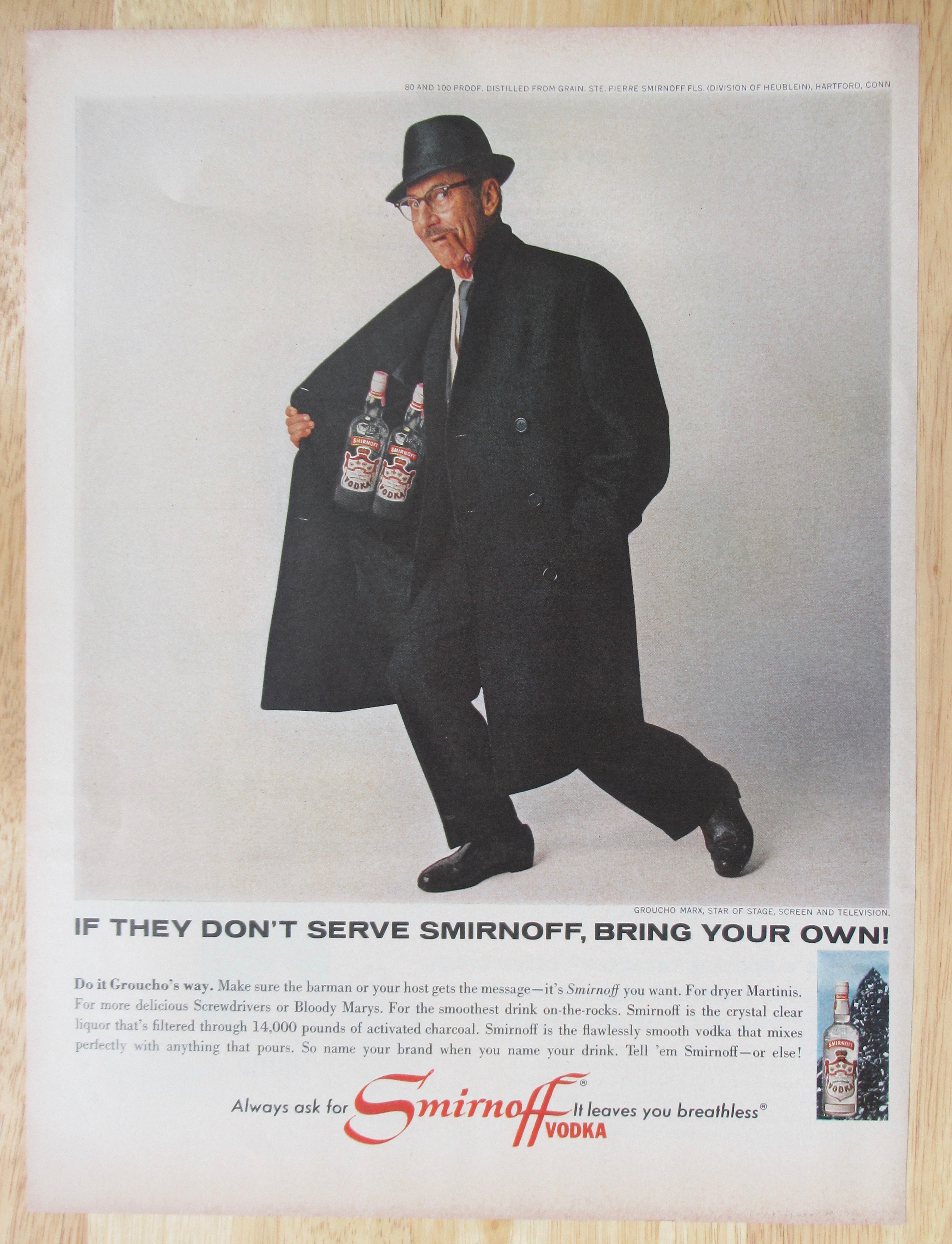 1965 Smirnoff Vodka with Groucho Marx Holding His Coat