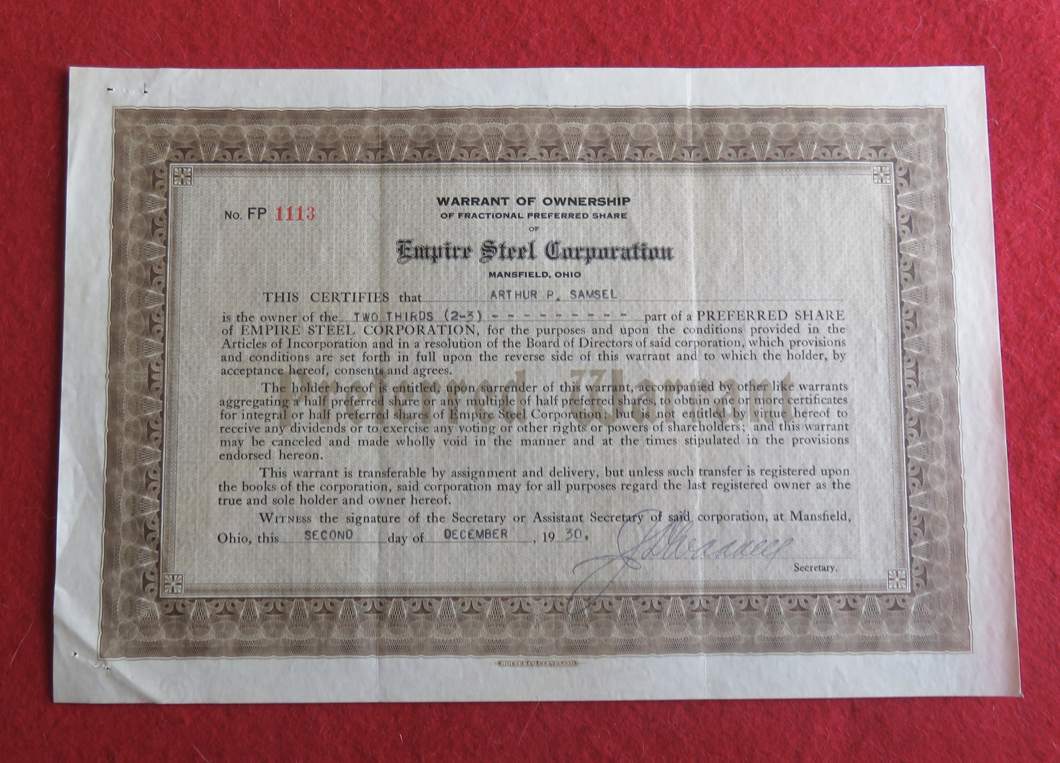 1930 Empire Steel Corporation
