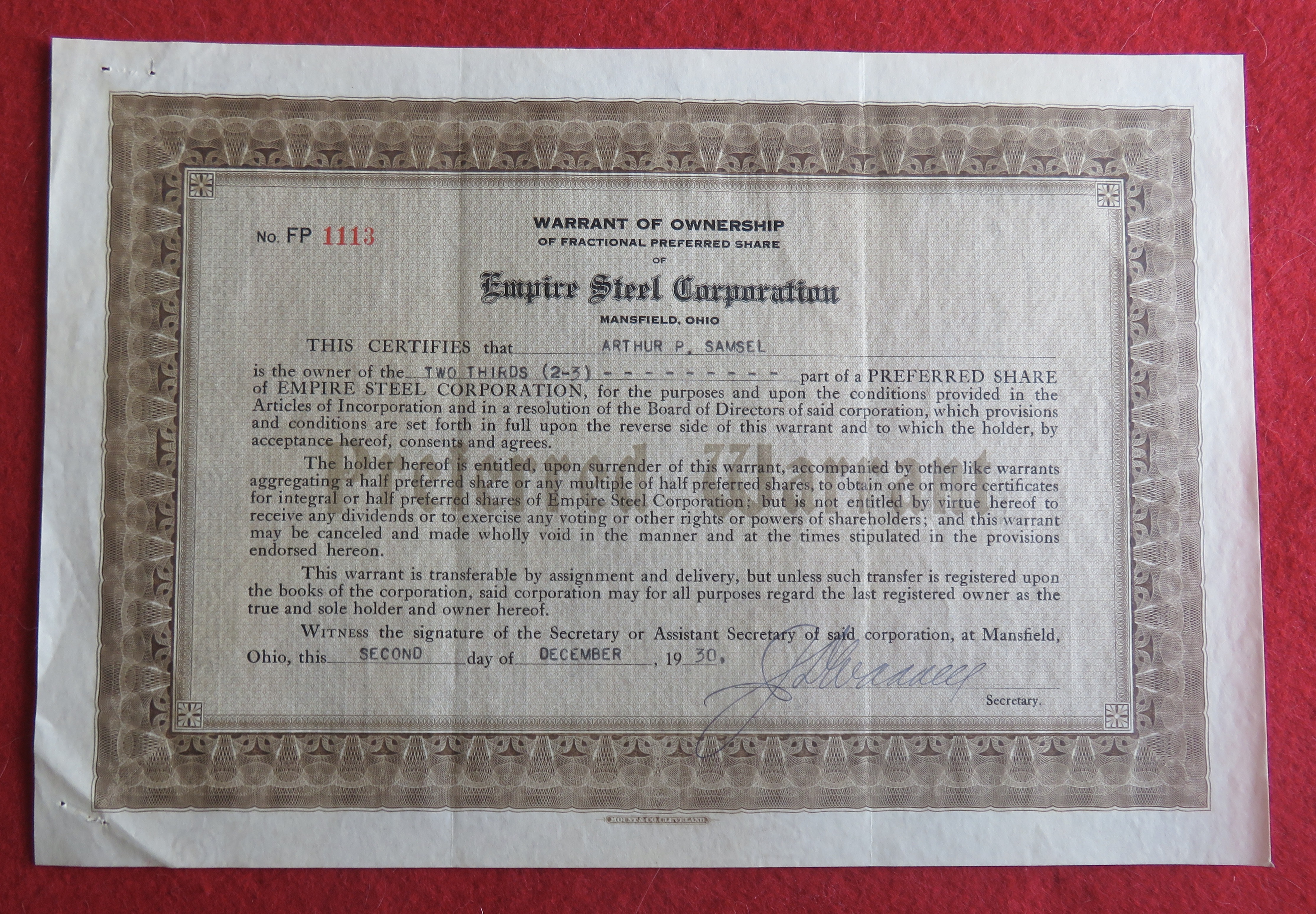 1930 Empire Steel Corporation