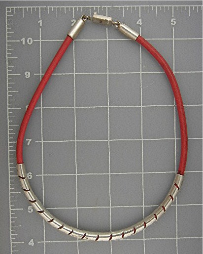 Necklace Sterling Silver Red Leather Mexico