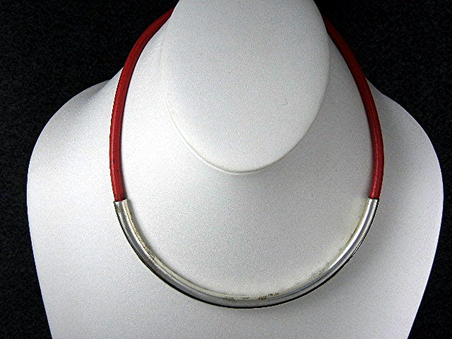 Necklace Sterling Silver Red Leather Mexico