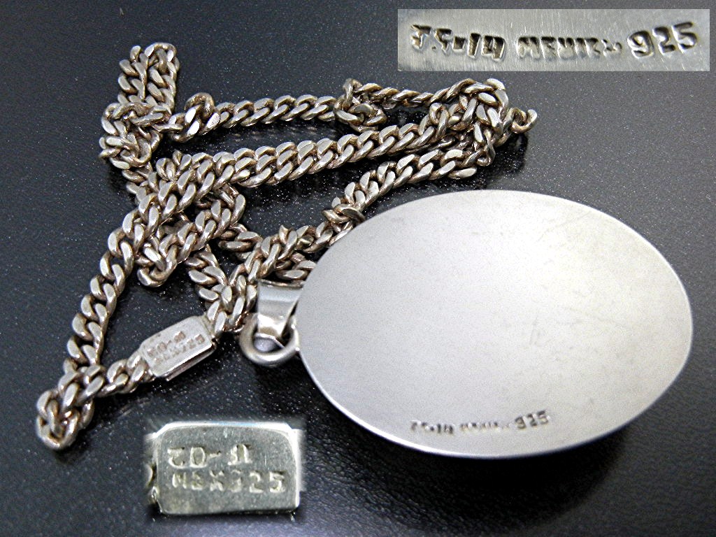 Taxco Mexico Sterling Silver Amber Pendant Curb Link Ch