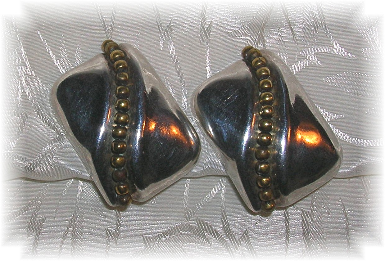 Large Sterling Silver Mexican Clip Earrings