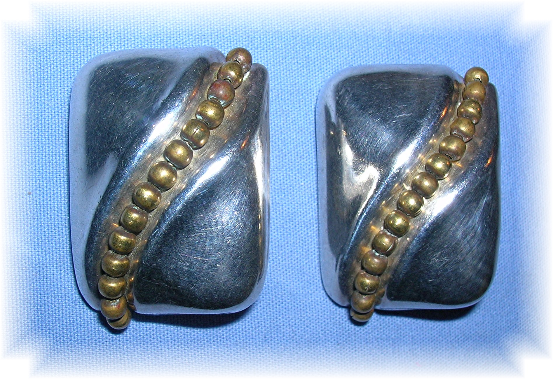 Large Sterling Silver Mexican Clip Earrings