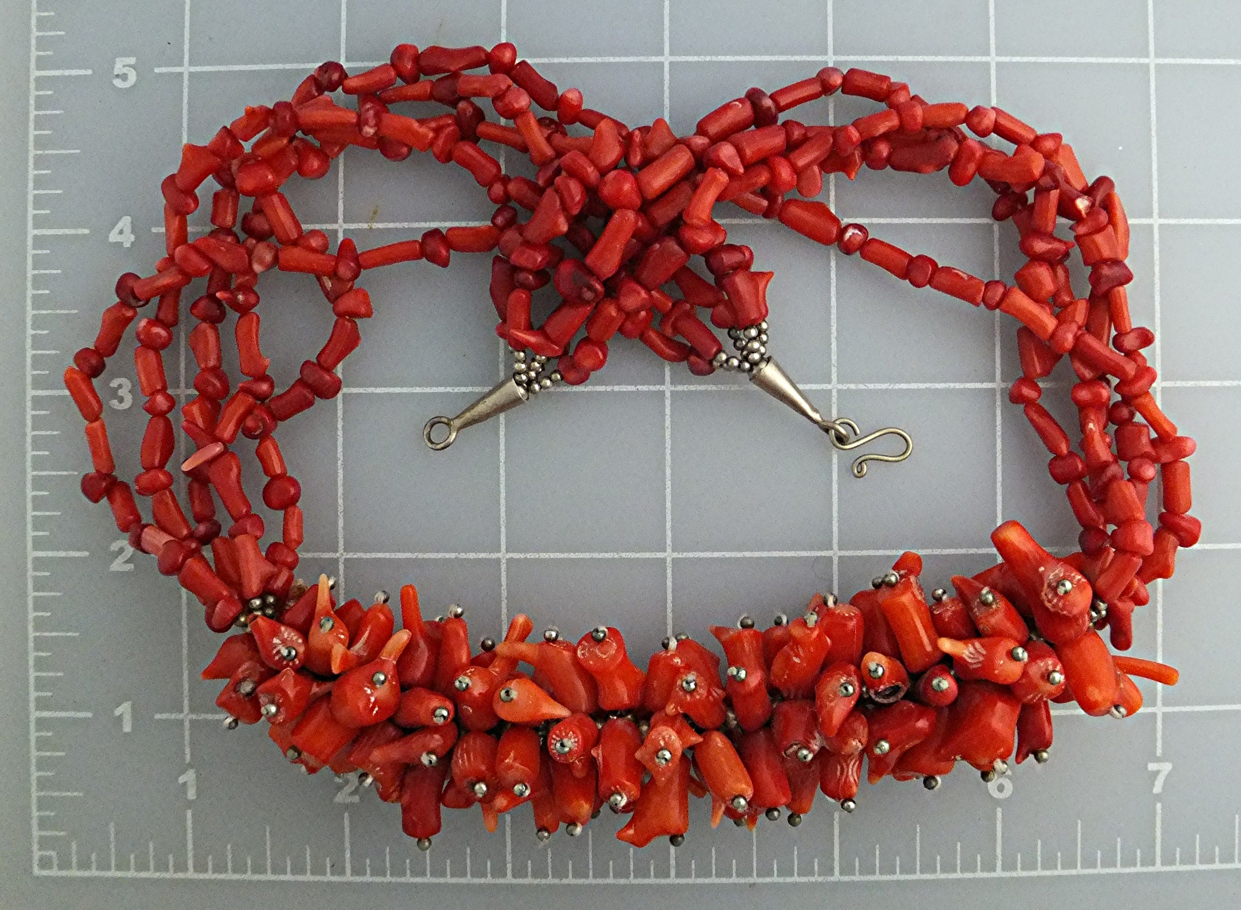 Coral 5 Strands Center Cluster Necklace