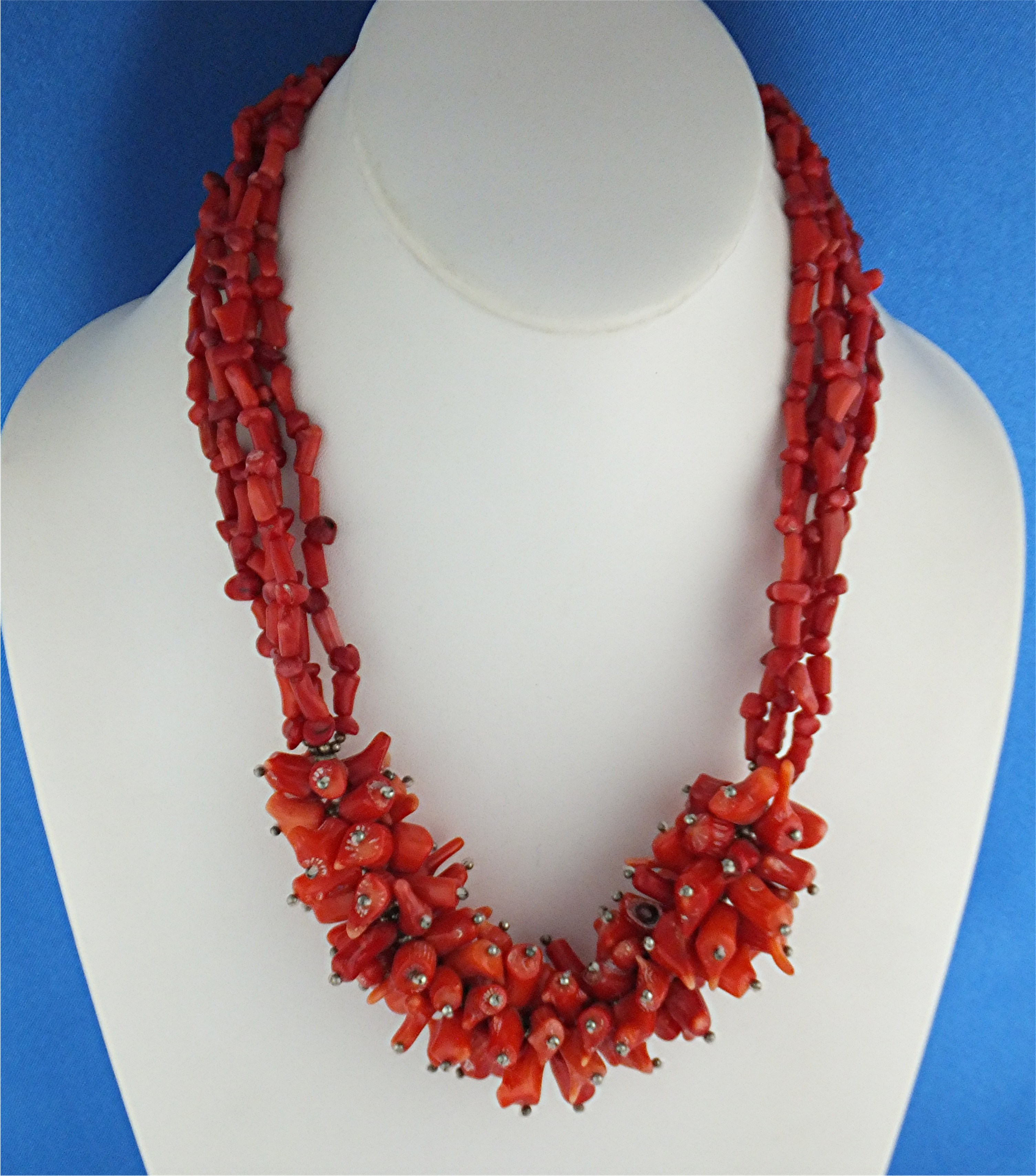 Coral 5 Strands Center Cluster Necklace