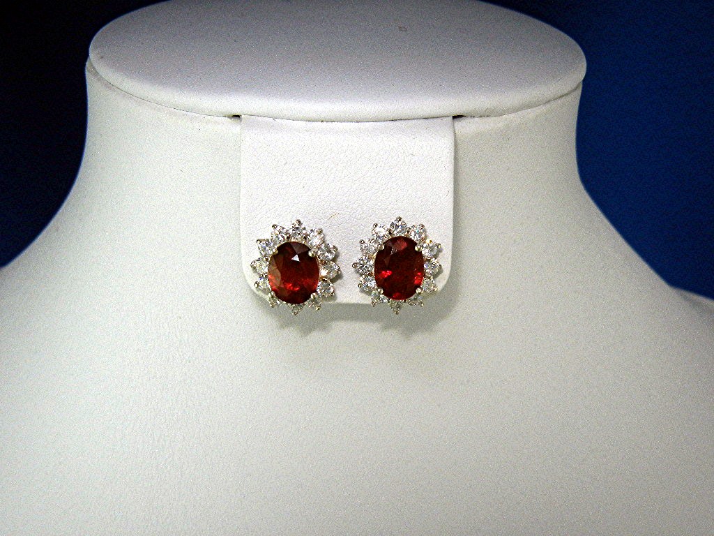 Ruby Sterling Silver White Sapphire Post Earrings