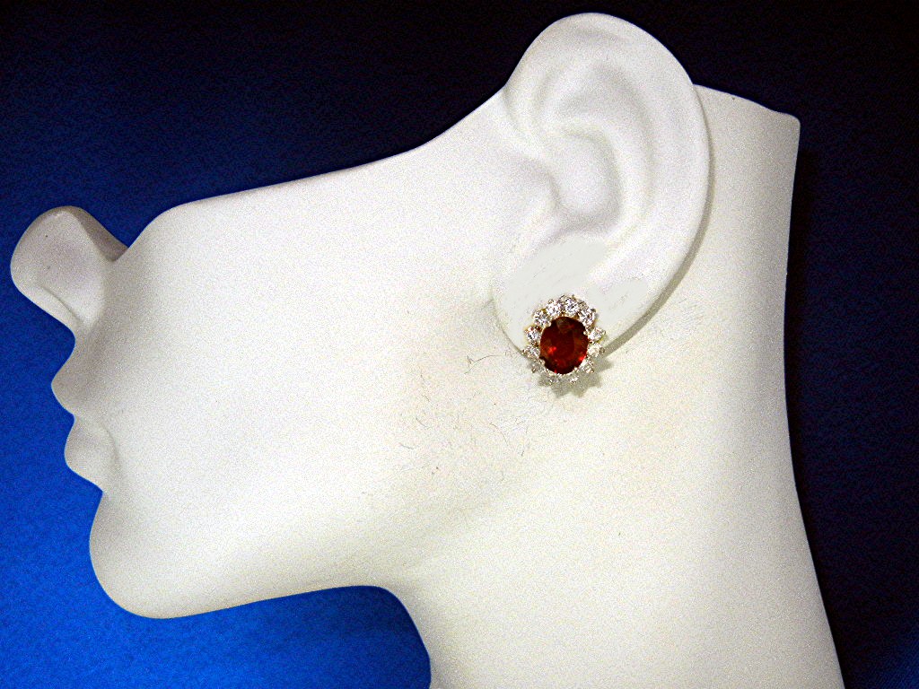 Ruby Sterling Silver White Sapphire Post Earrings