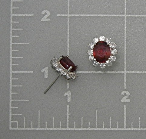 Ruby Sterling Silver White Sapphire Post Earrings