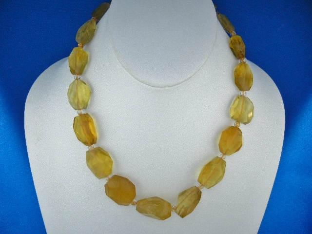 Citrine Faceted Bead Necklace Sterling Silver