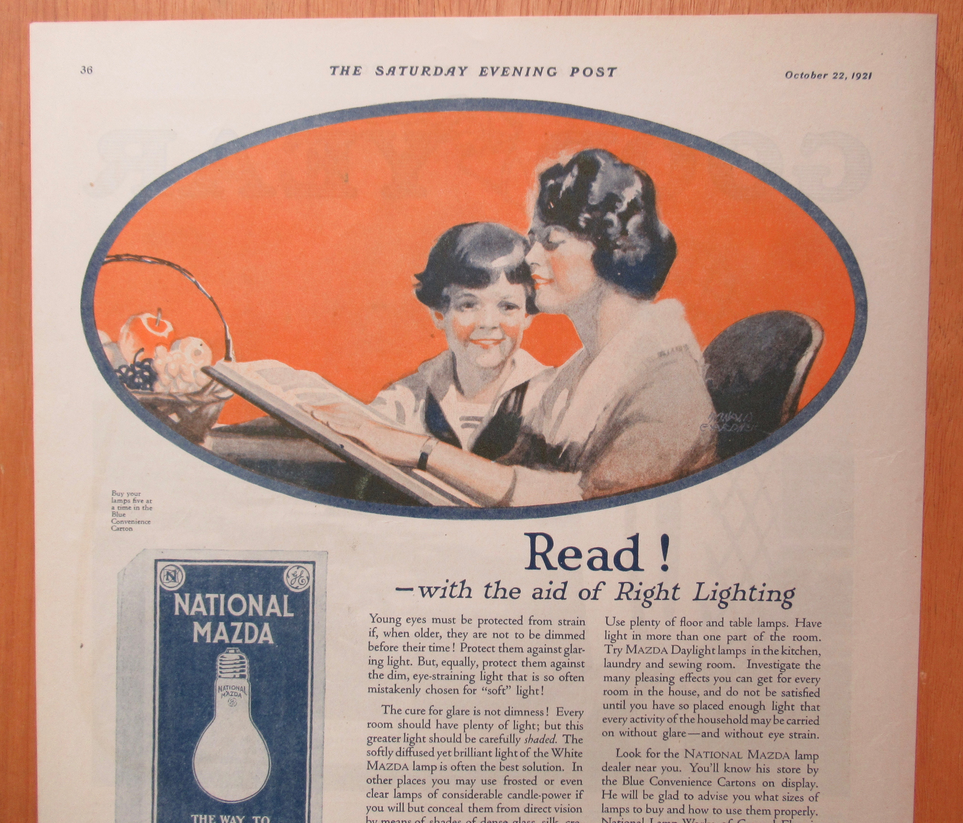 1921 National Mazda Lamps with Woman & Child & Book
