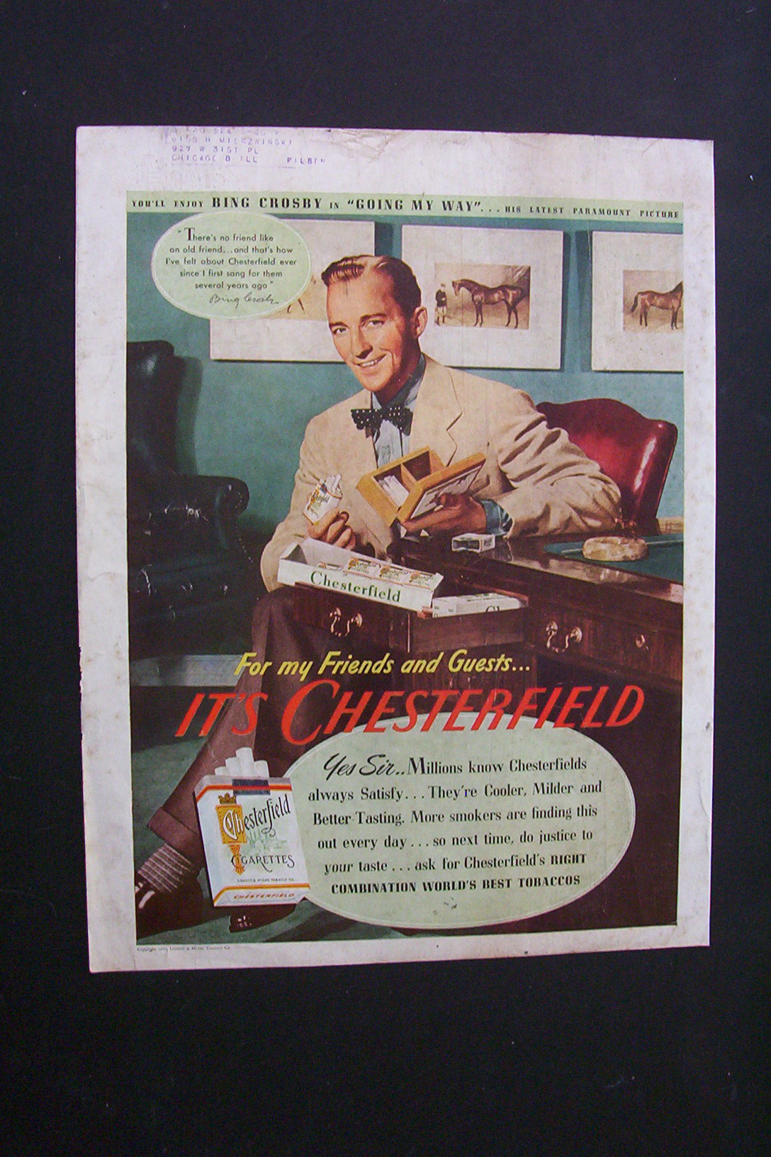 1944 Dual Ad: Chesterfield & Hellmann's Mayonnaise