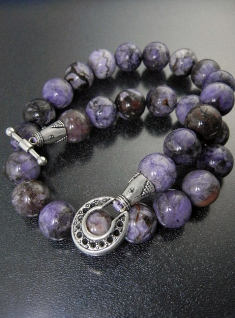 Russian Charoite Beads Silver Toggle Clasp