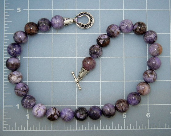 Russian Charoite Beads Silver Toggle Clasp
