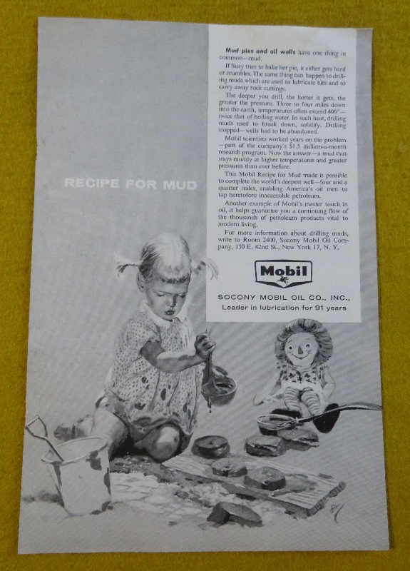 1957 Socony Mobil Oil Company with Little Girl Making Mud Pies