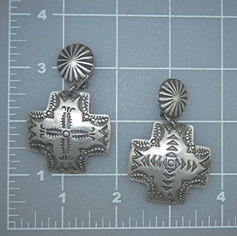 A.J. Platero Navajo Sterling Silver Cross Clip Earrings