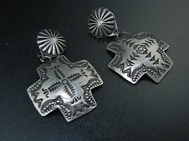A.J. Platero Navajo Sterling Silver Cross Clip Earrings