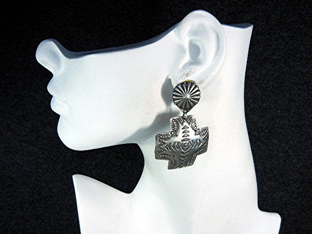 A.J. Platero Navajo Sterling Silver Cross Clip Earrings
