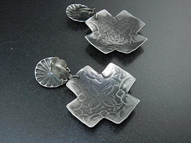 A.J. Platero Navajo Sterling Silver Cross Clip Earrings