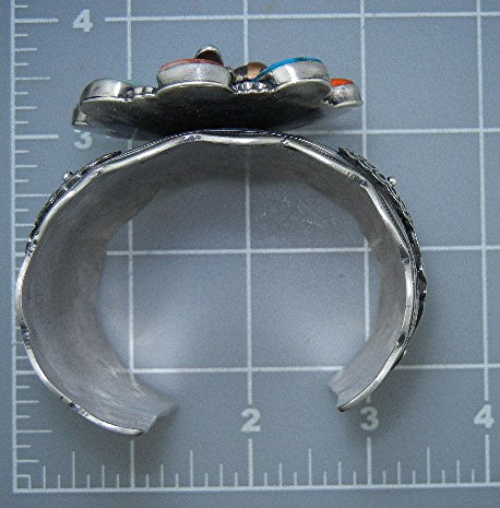 Navajo Sterling Silver Turquoise Coral Flower Bee Cuff