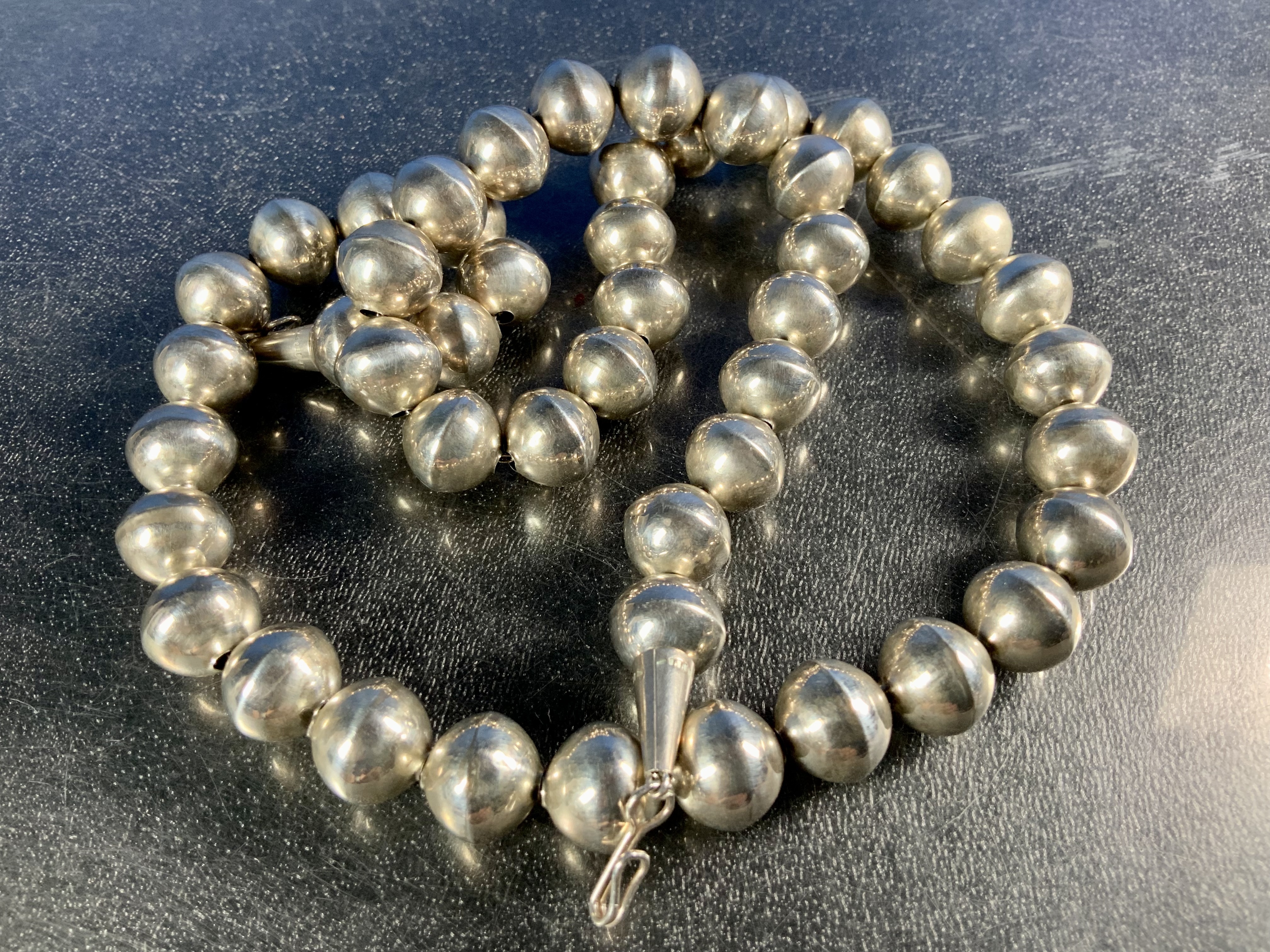Navajo Pearls Sterling Silver Necklace 68 Grams