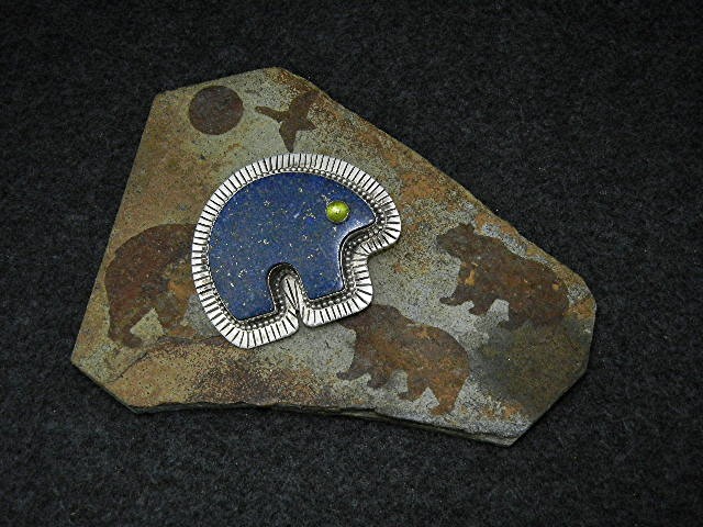 David Troutman Lapis Sterling Silver Bear Pin Pendant