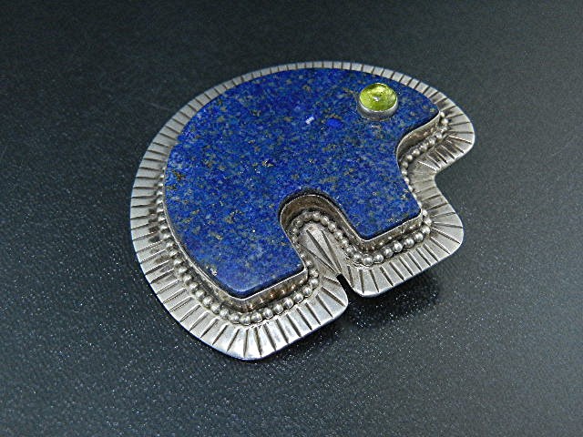 David Troutman Lapis Sterling Silver Bear Pin Pendant
