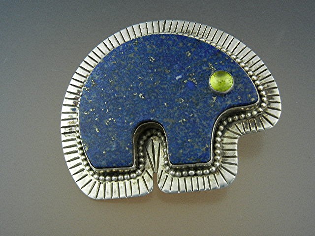 David Troutman Lapis Sterling Silver Bear Pin Pendant