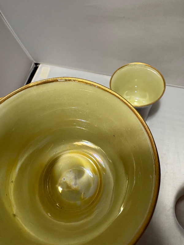 Cider Porcelain Tumblers: Brown Gold Rim Gold Fleur-de-lis Yellow Lusterware Set of 6