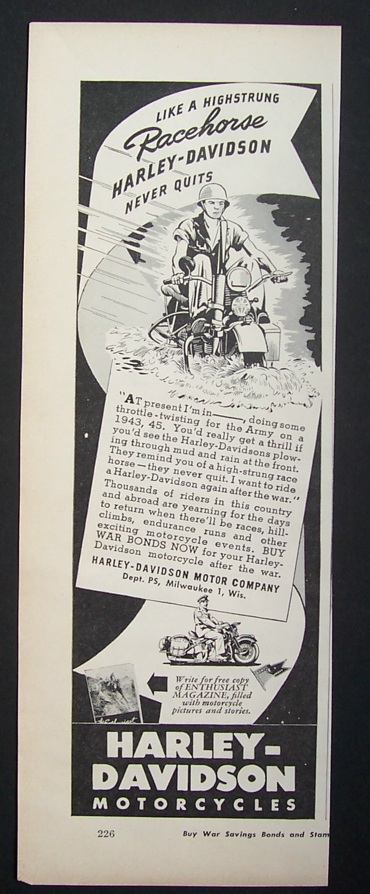 1944 Harley-Davidson Motorcycles w/Man & Motorcycle