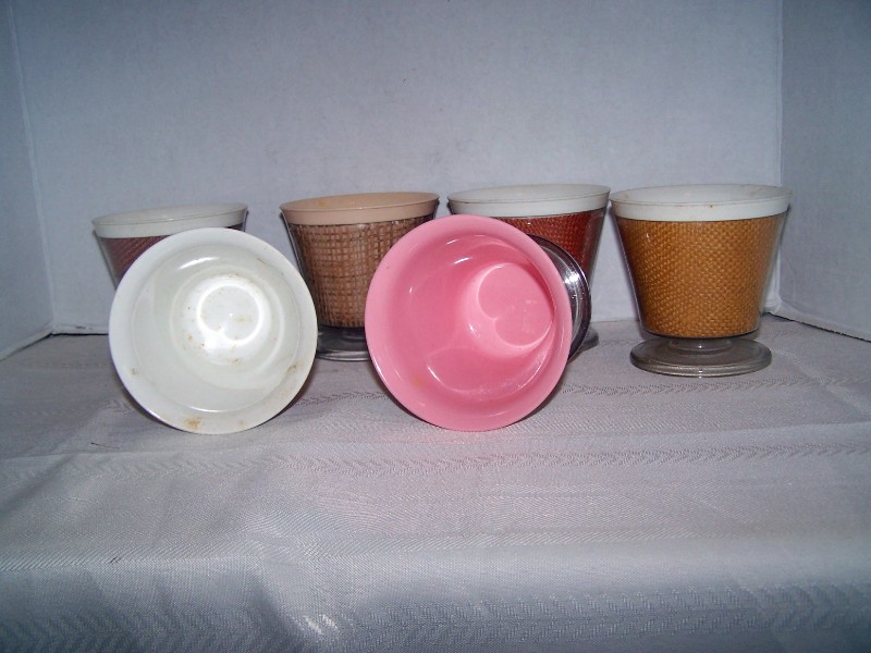 THERMAL WARE STRAW WEAVE 6 FOOTED SHERBETS