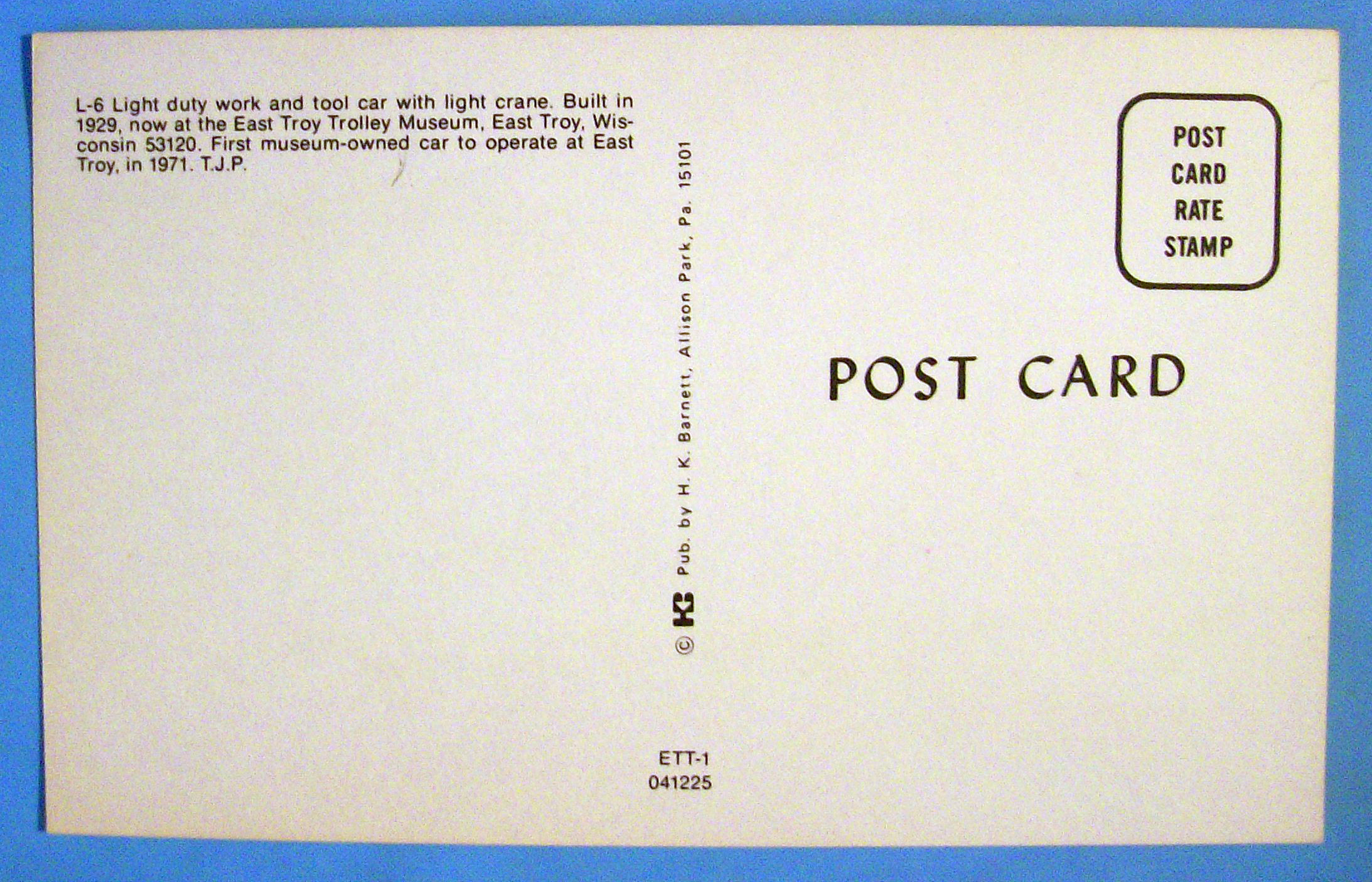 L-6 Light Duty Work & Tool Car Postcard